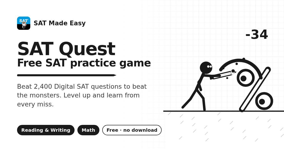 SAT Quest battle: the stick-figure hero attacks a Percent Pest monster
